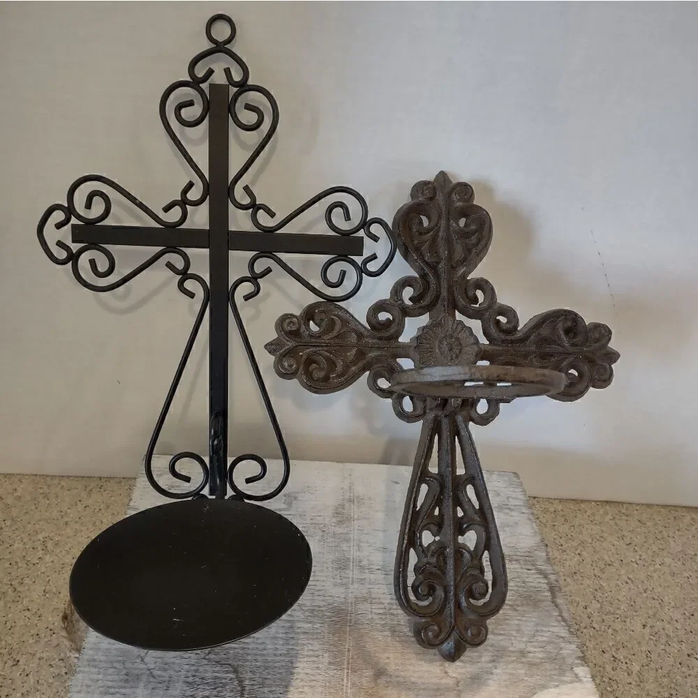 👍 Set of two different cross wall hanging candle holders.  Metal & Iron. C6
